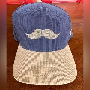 Waggle Corduroy Snapback Hat Blue & Tan Mustache Logo Adjustable Cap